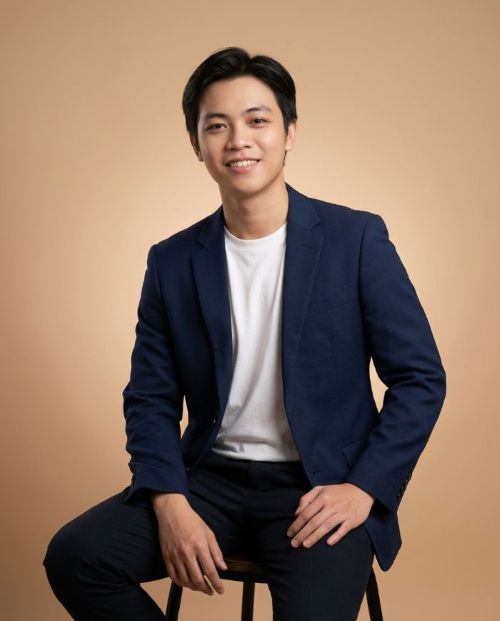 Calm studio portrait AI edit